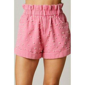 Pearly Girly Era Pearl Paperbag Shorts in Pink